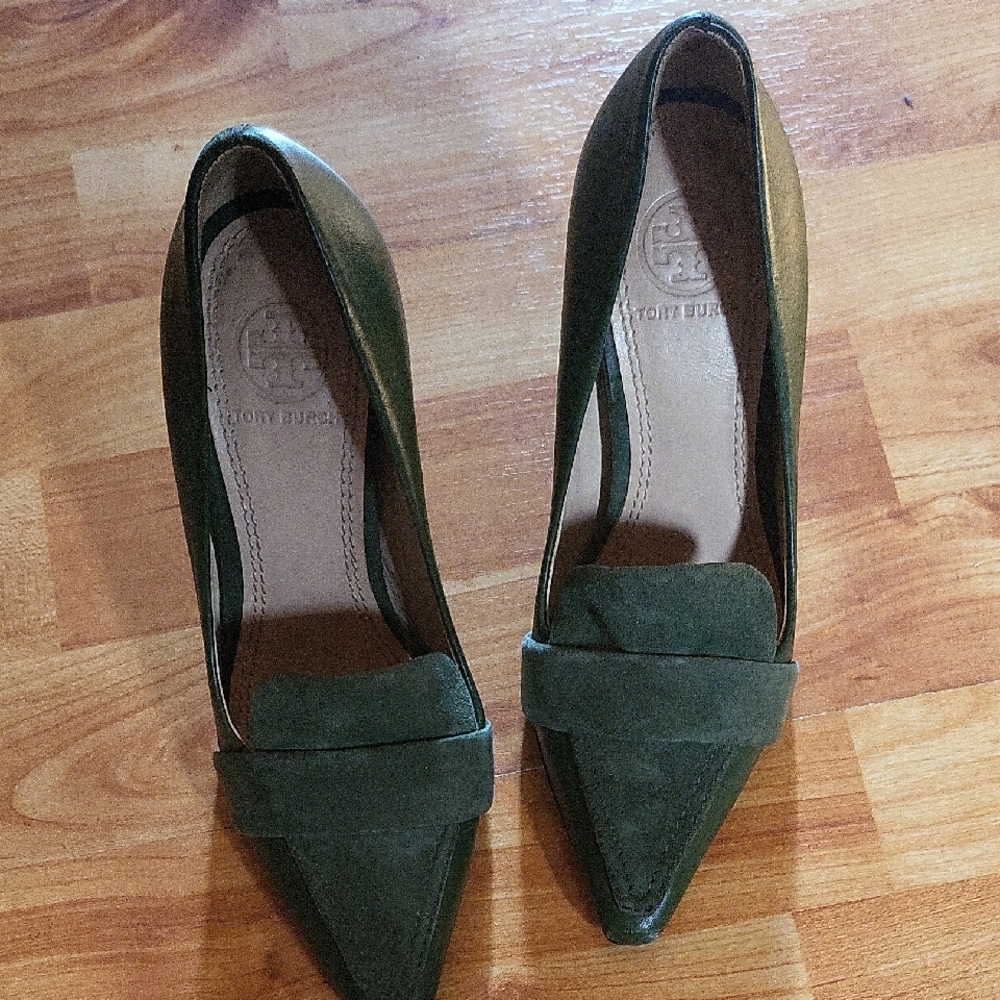 Tory Burch Forest Green Suede Heels